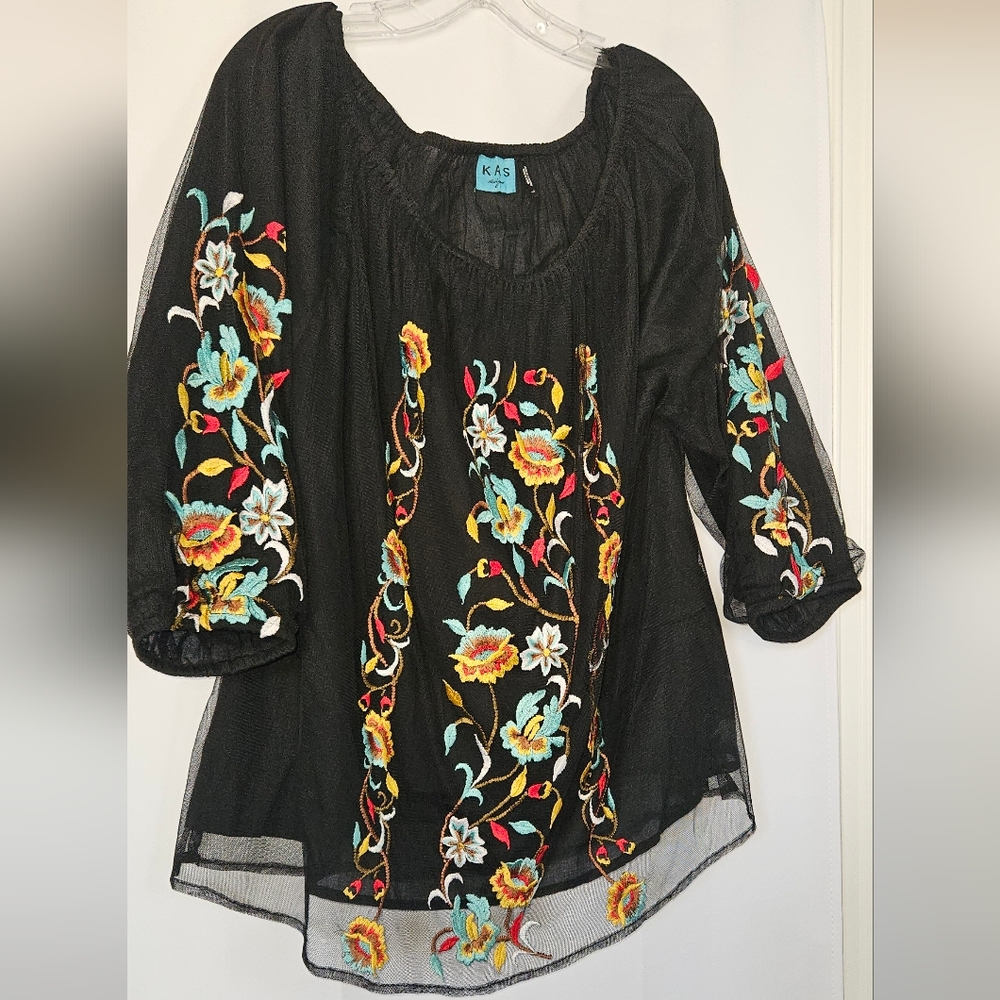 Kas Designs‎ Womens Embriodered Peasant Blouse Size Large - Picture 2 of 10